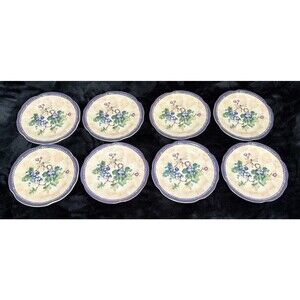 Tracy Porter Claret Dragonfly Plates Set of 8 Salad Lunch 8.5" Vintage Elegant